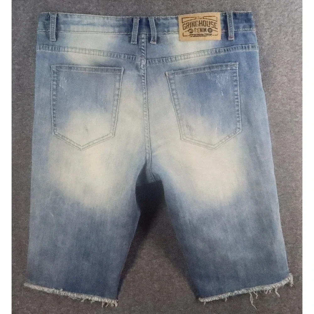 Grindhouse Men's Patchwork Denim Shorts Blue Cotton Polyester Pockets 36 medium